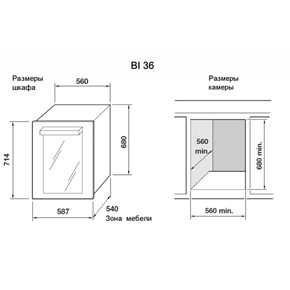 Холодильный шкаф Indel B BUILT-IN 36 HOME PLUS чертеж